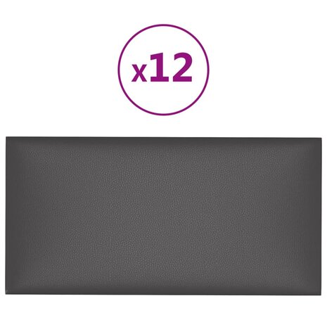 Wandpanelen 12 st 2,16 m² 60x30 cm kunstleer grijs 2