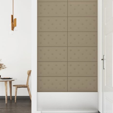 Wandpanelen 12 st 2,16 m² 60 x 30 cm kunstleer cappuccinokleur 4