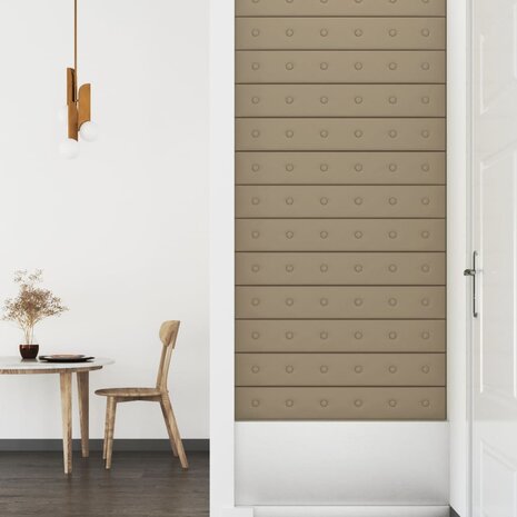 Wandpanelen 12 st 1,62 m² 90x15 cm kunstleer cappuccinokleurig 4