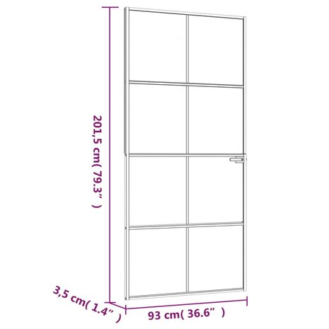 Binnendeur 93x201,5 cm gehard glas en aluminium smal wit 8