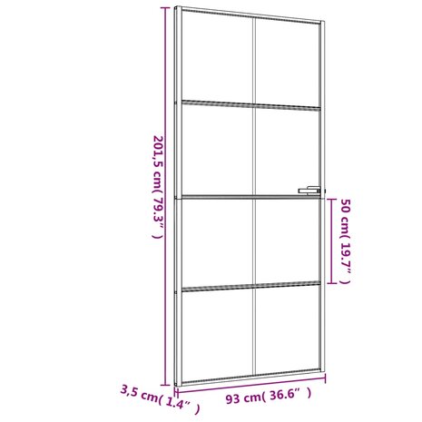Binnendeur smal 93x201,5 cm gehard glas en aluminium zwart 9