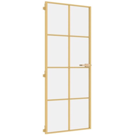 Binnendeur smal 83x201,5 cm gehard glas en aluminium goudkleur 2