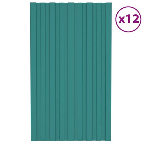 Dakpanelen 12 st 80x45 cm gegalvaniseerd staal groen 1