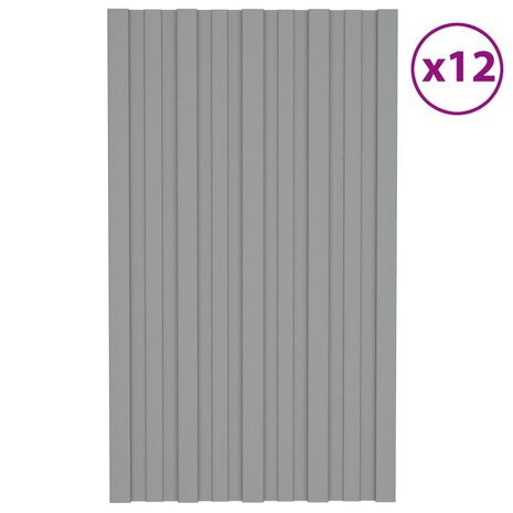 Dakpanelen 12 st 80x45 cm gegalvaniseerd staal grijs 1