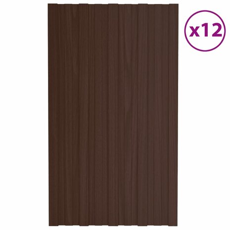 Dakpanelen 12 st 80x45 cm gegalvaniseerd staal bruin 1