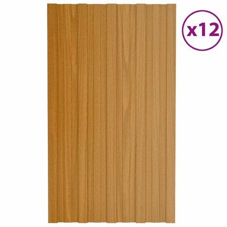 Dakpanelen 12 st 80x45 cm gegalvaniseerd staal lichthoutkleurig 1