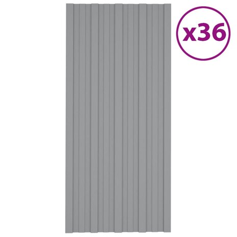 Dakpanelen 36 st 100x45 cm gegalvaniseerd staal grijs 1