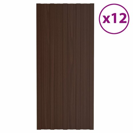 Dakpanelen 12 st 100x45 cm gegalvaniseerd staal bruin 1