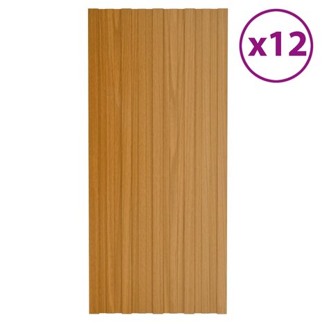 Dakpanelen 12 st 100x45 cm gegalvaniseerd staal lichthout 1