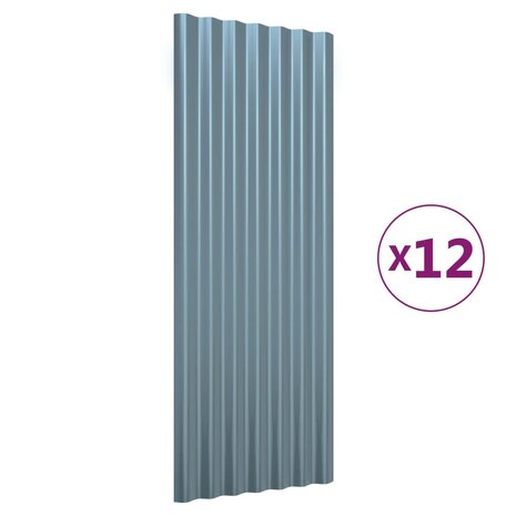 Dakpanelen 12 st 100x36 cm gepoedercoat staal grijs 2