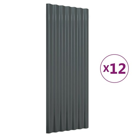 Dakpanelen 12 st 100x36 cm gepoedercoat staal antracietkleurig 2