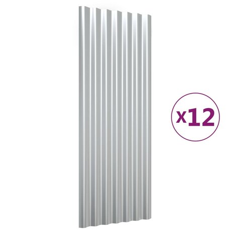 Dakpanelen 12 st 100x36 cm gepoedercoat staal zilverkleurig 2