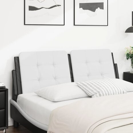Hoofdbordkussen 120 cm kunstleer wit en zwart 1