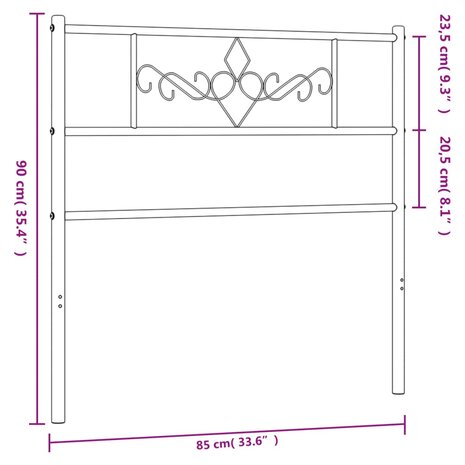 Hoofdbord 80 cm metaal zwart 7