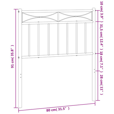 Hoofdbord 75 cm metaal zwart 6