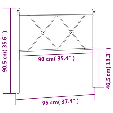 Hoofdbord 90 cm metaal wit 6