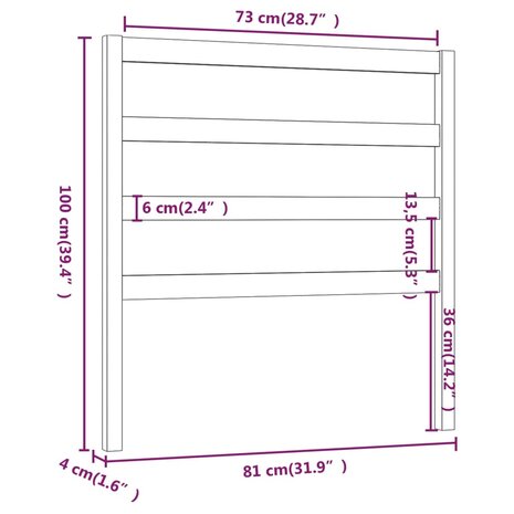 Hoofdbord 81x4x100 cm massief grenenhout zwart 6