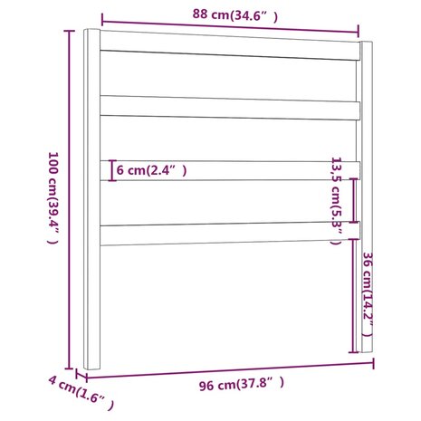 Hoofdbord 96x4x100 cm massief grenenhout zwart 6