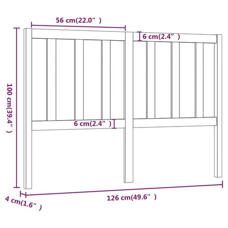 Hoofdbord 126x4x100 cm massief grenenhout 6