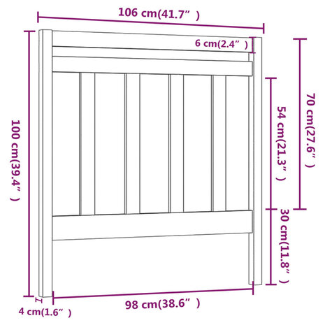 Hoofdbord 106x4x100 cm massief grenenhout grijs 6