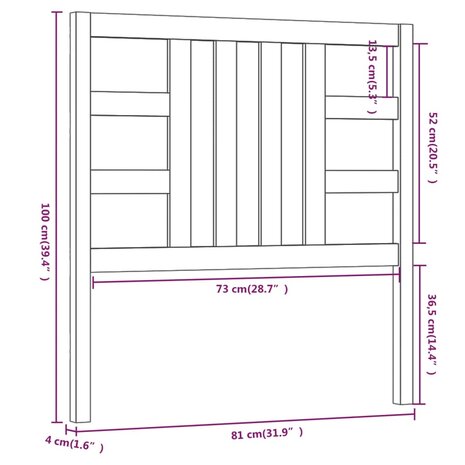 Hoofdbord 81x4x100 cm massief grenenhout honingbruin 6