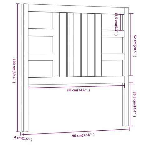 Hoofdbord 96x4x100 cm massief grenenhout 6