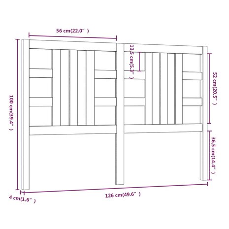 Hoofdbord 126x4x100 cm massief grenenhout 6
