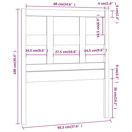 Hoofdbord 95,5x4x100 cm massief grenenhout wit 6