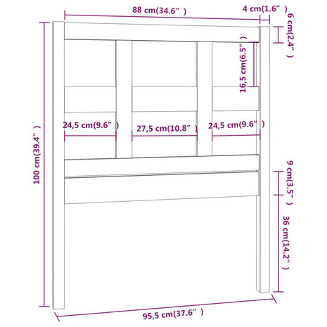 Hoofdbord 95,5x4x100 cm massief grenenhout grijs 6