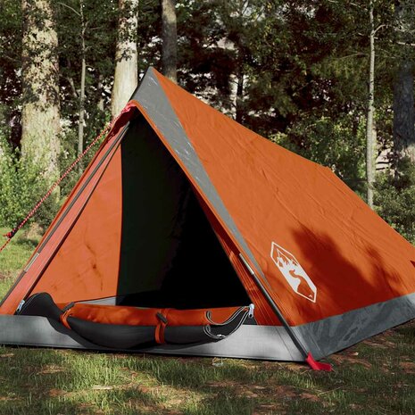 Tent 2-persoons waterdicht grijs en oranje 1