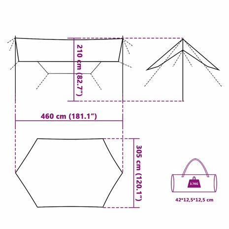 Kampeerluifel waterdicht 460x305x210 cm groen 9