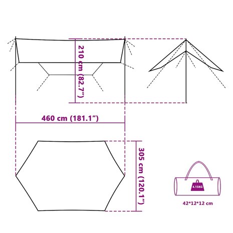 Kampeerluifel waterdicht 460x305x210 cm groen 9