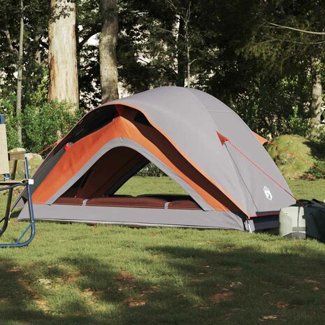 Tent 1-persoons waterdicht grijs en oranje 4
