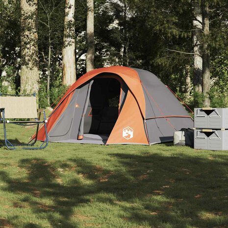 Tent 4-persoons waterdicht grijs en oranje 1