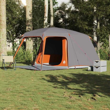 Kampeertent met verandakoepel 5persoons waterdicht grijs oranje 3