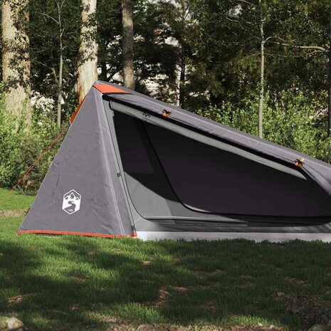 Tunneltent 1-persoons waterdicht grijs en oranje 1