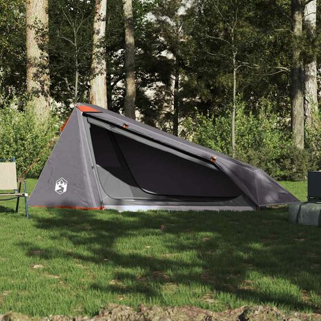 Tunneltent 1-persoons waterdicht grijs en oranje 3