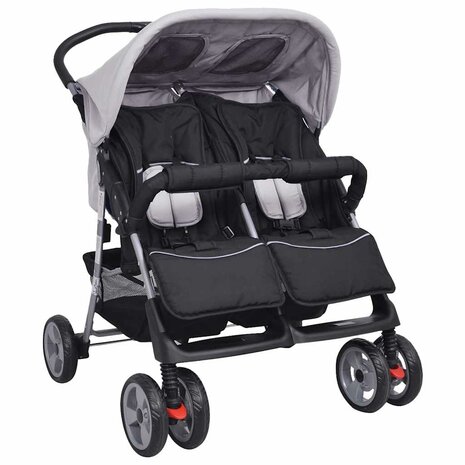 Tweelingwagen staal grijs en zwart 1