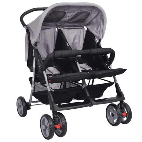Tweelingwagen staal grijs en zwart 3