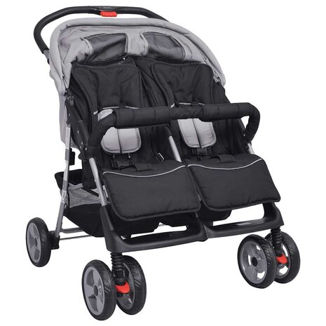 Tweelingwagen staal grijs en zwart 4