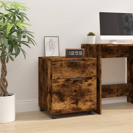Dossierkast verrijdbaar 45x38x54 cm bewerkt hout gerookt eiken 1