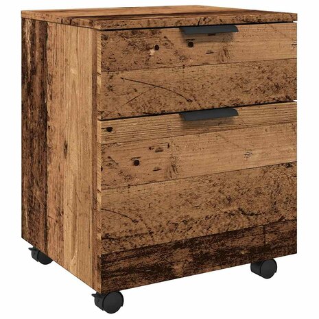 Dossierkast verrijdbaar 45x38x54cm bewerkt hout oud houtkleurig 2