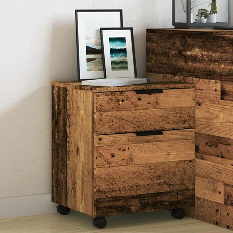 Dossierkast verrijdbaar 45x38x54cm bewerkt hout oud houtkleurig 4