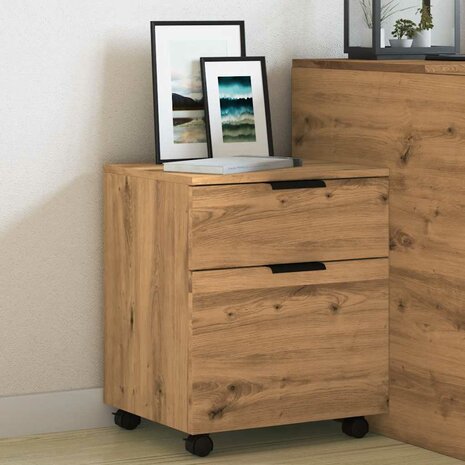 Dossierkast verrijdbaar 45x38x54 cm hout artisanaal eikenkleur 4