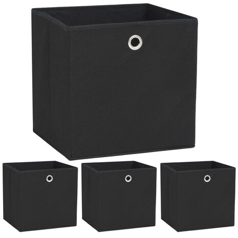 Opbergboxen 4 st 32x32x32 cm nonwoven stof zwart  1