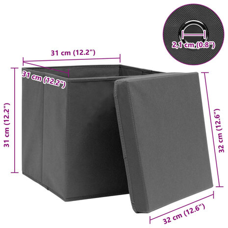 Opbergboxen met deksel 4 st 32x32x32 cm stof grijs 6