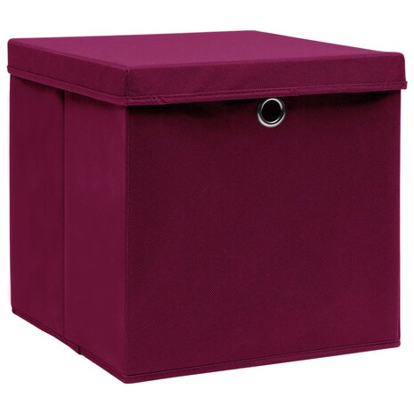 Opbergboxen met deksel 4 st 32x32x32 cm stof donkerrood 2