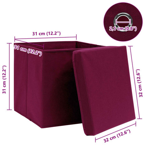Opbergboxen met deksel 4 st 32x32x32 cm stof donkerrood 6
