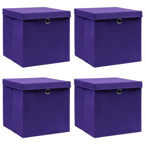  Opbergboxen met deksel 4 st 32x32x32 cm stof paars 1