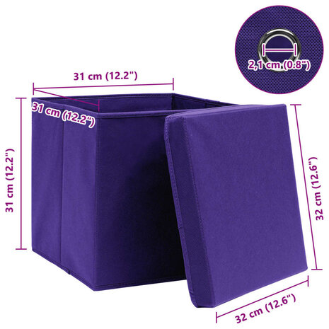  Opbergboxen met deksel 4 st 32x32x32 cm stof paars 6